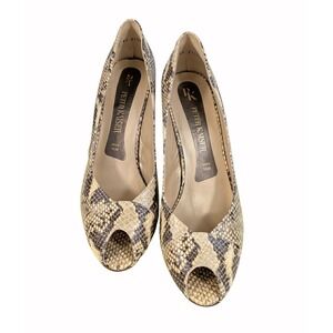 Peter Kaiser size 10.5M Peep Toe Pumps Snakeskin real Leather Heels Women